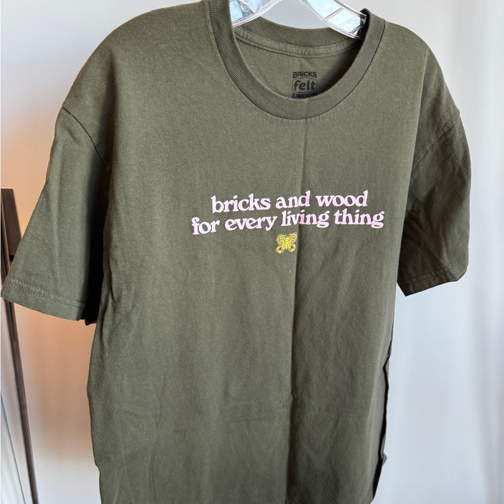 Bricks & Woods For Every Living Thing Olive Tee. Mens Large T Shirt